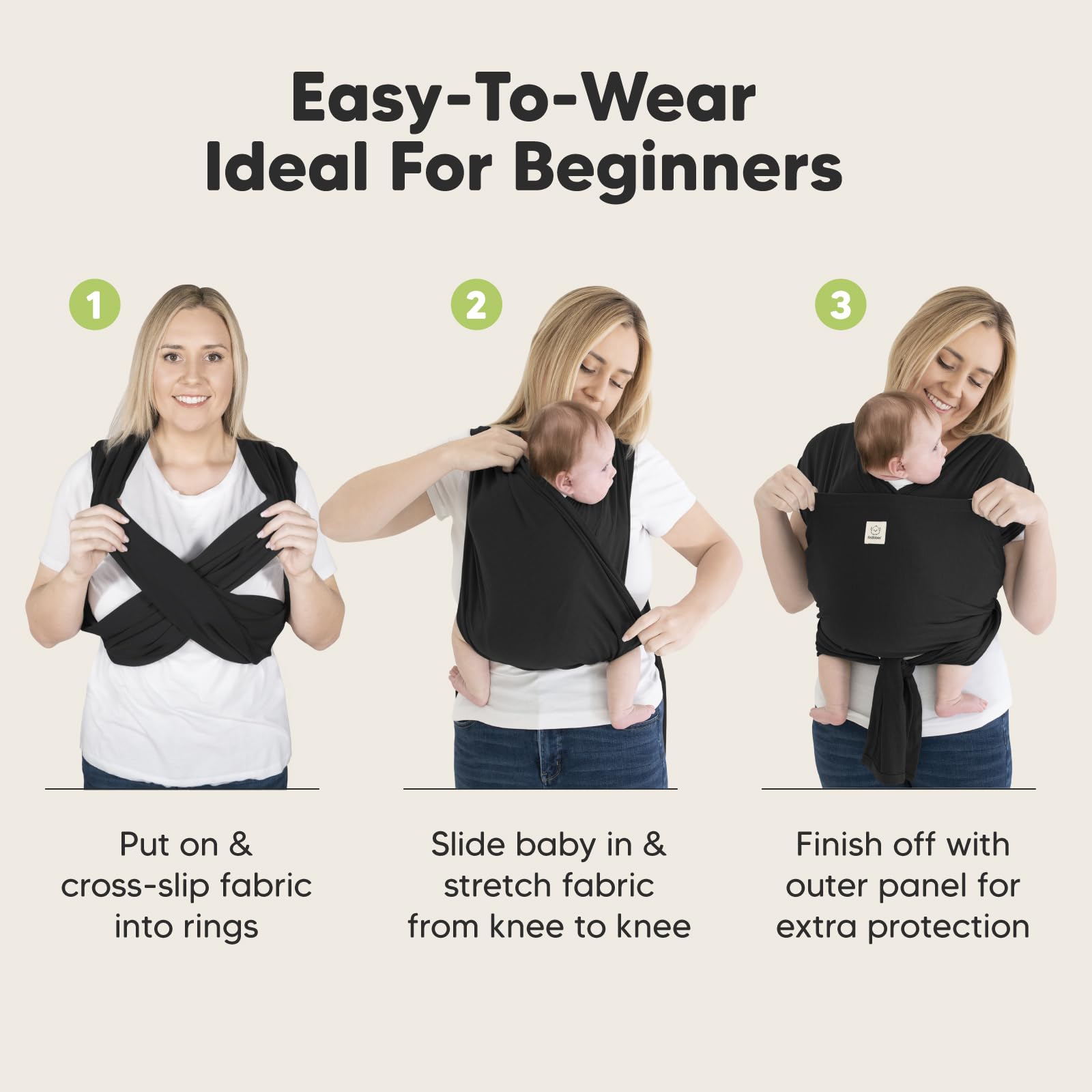 KeaBabies D-Lite wrap securely supports newborn to toddler weight.