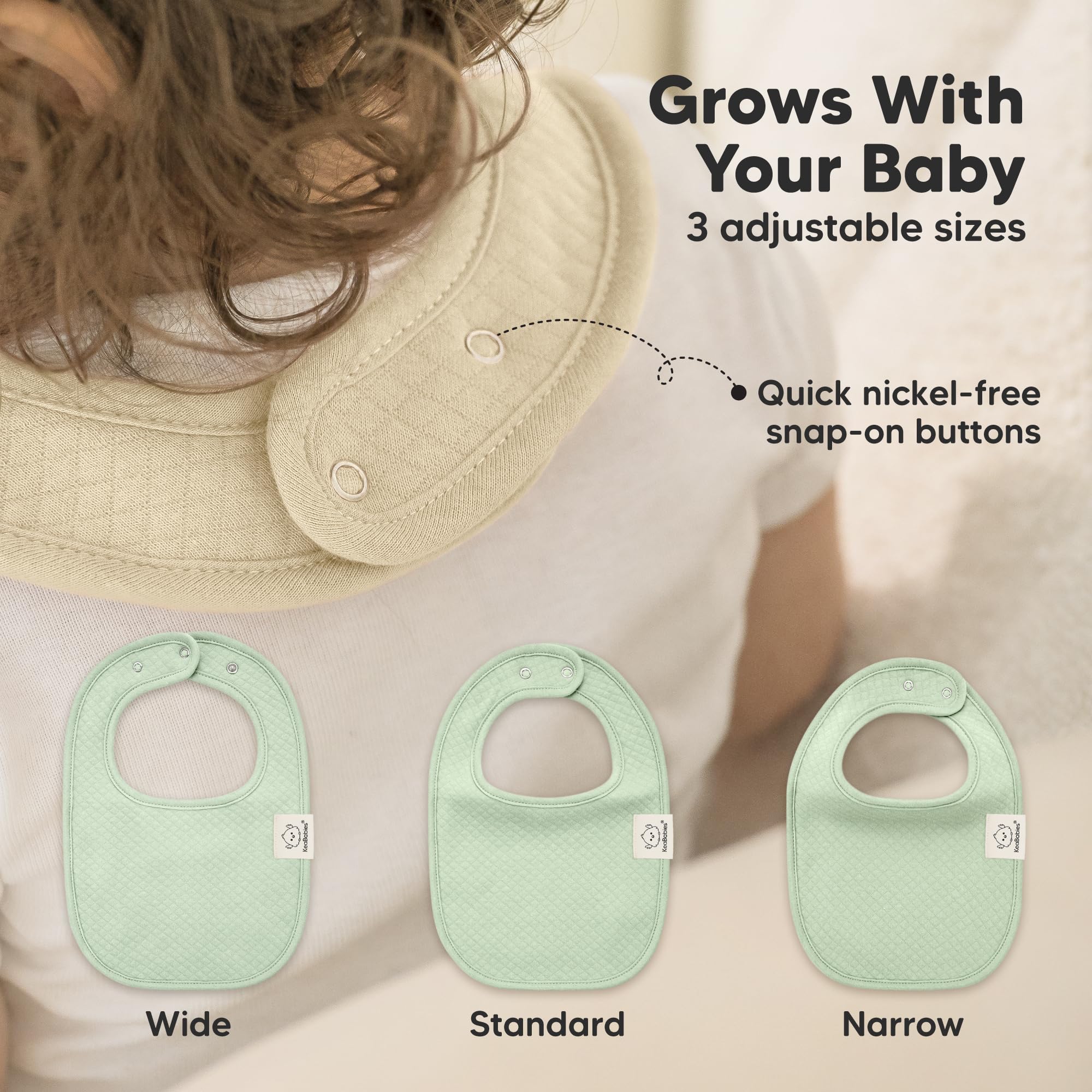 KeaBabies Dawn bib cross-section shows absorbent layers and fleece backing.