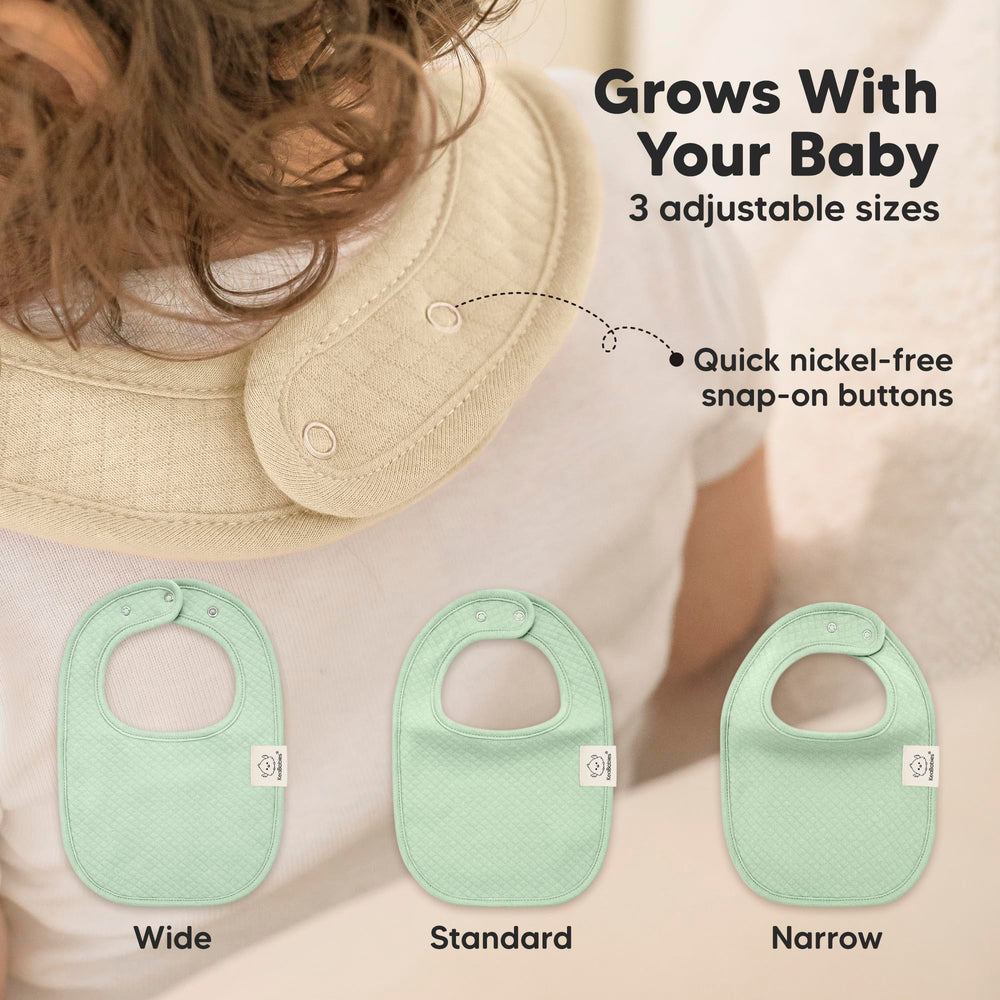 KeaBabies Dawn bib cross-section shows absorbent layers and fleece backing.