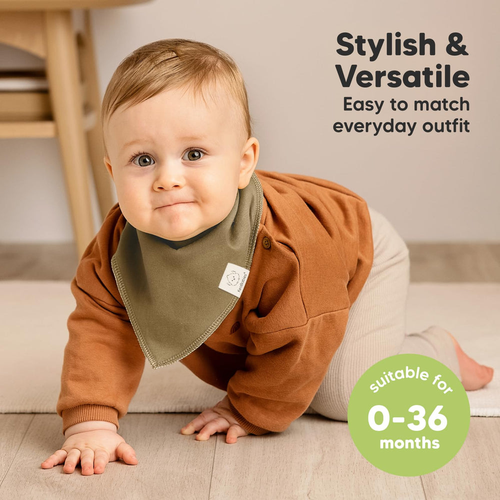 KeaBabies Daybreak bandana bibs in teething drool activity with absorbent layers.