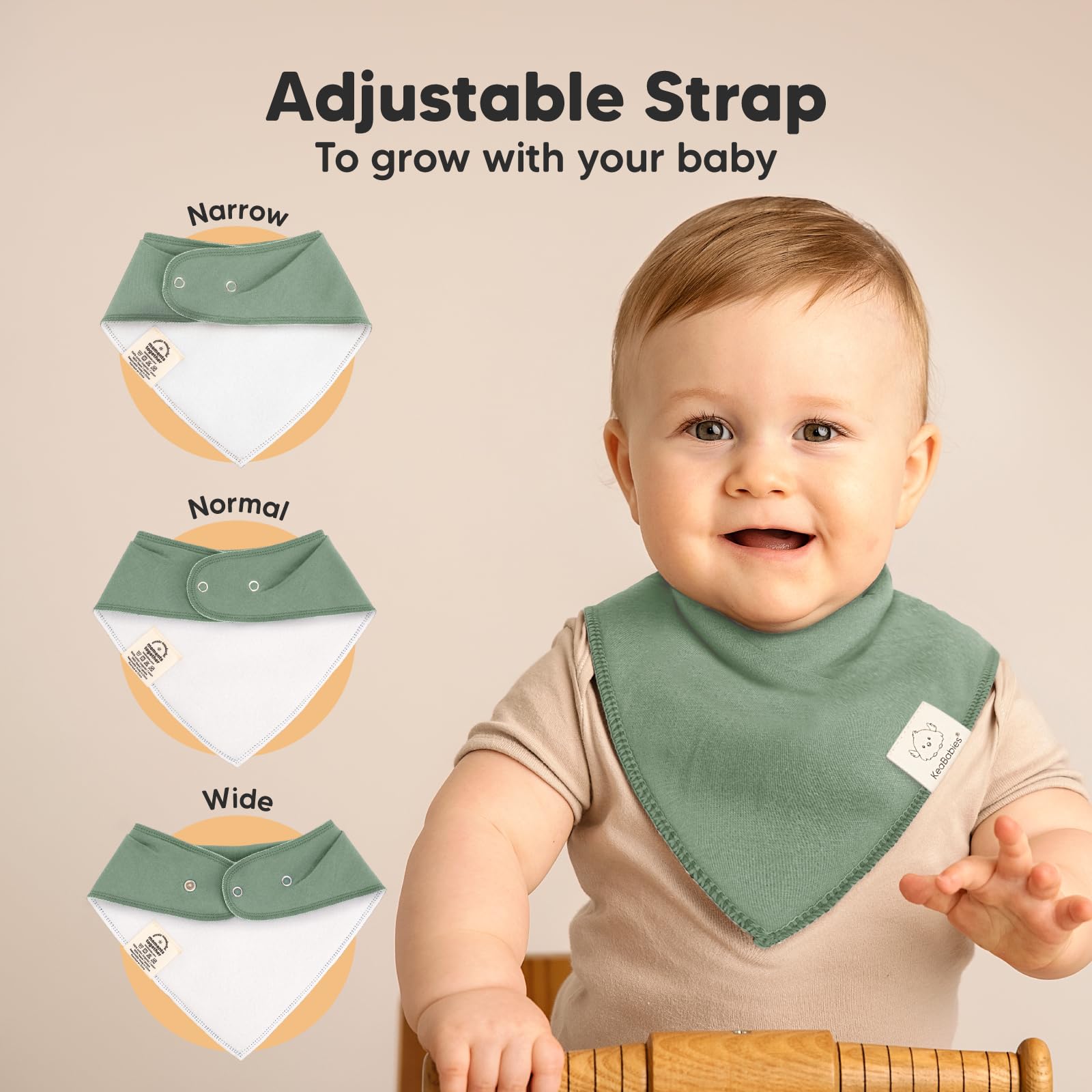 KeaBabies Daybreak bandana bibs with 3-stage snaps demonstrates adjustable fit for growing babies.