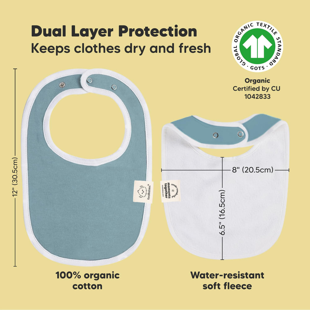KeaBabies Daybreak bibs shown with spills demo illustrating full-coverage protection