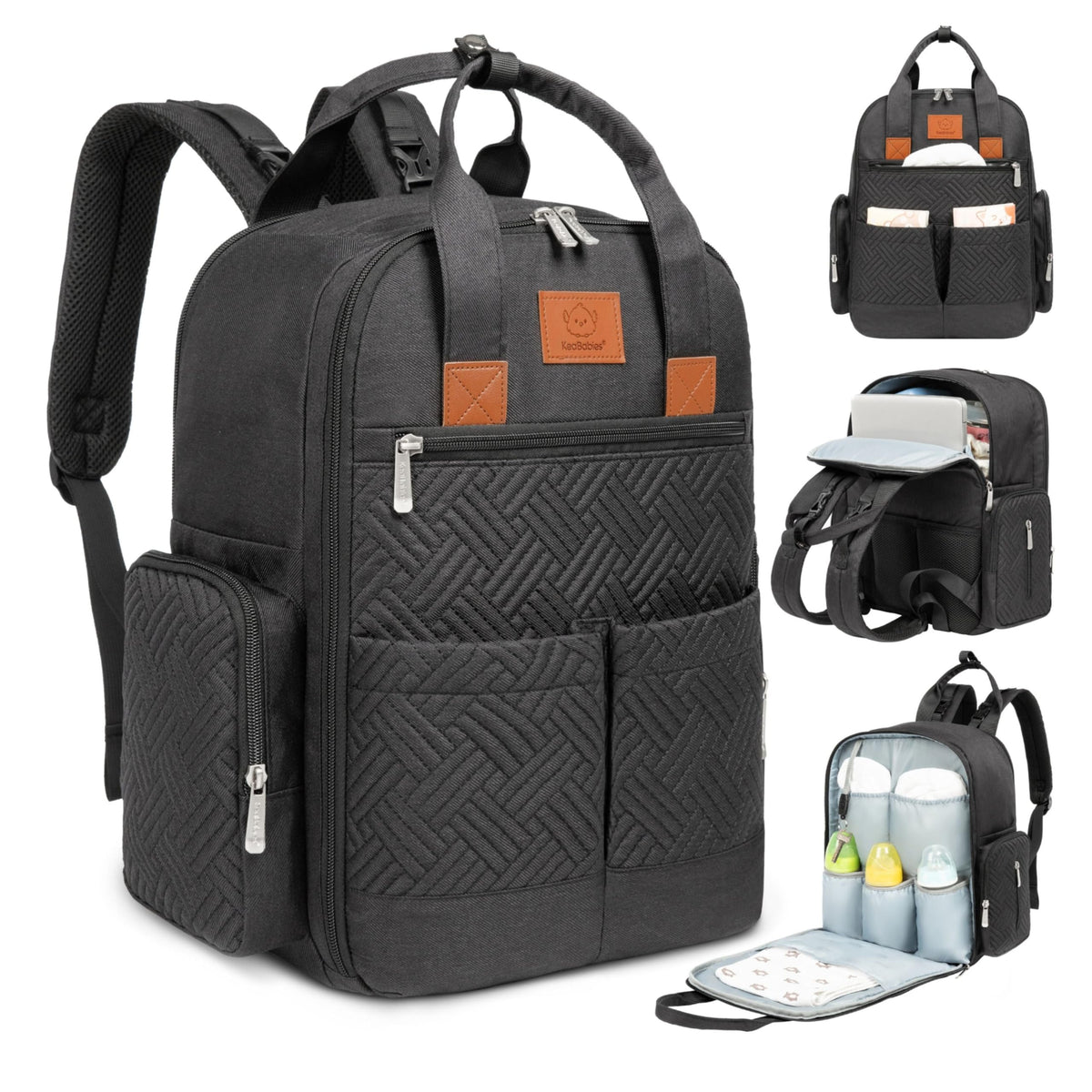 KeaBabies Diaper Bag Backpack Charcoal front view shows durable, travel-ready design for on-the-go parenting