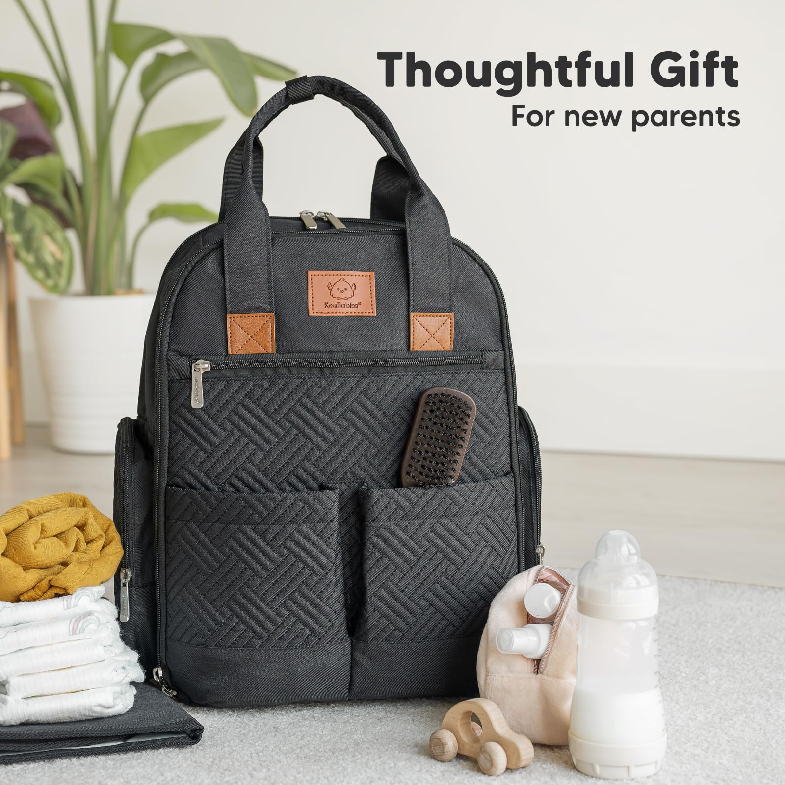 KeaBabies Diaper Bag Charcoal organization layout supports clutter-free outings