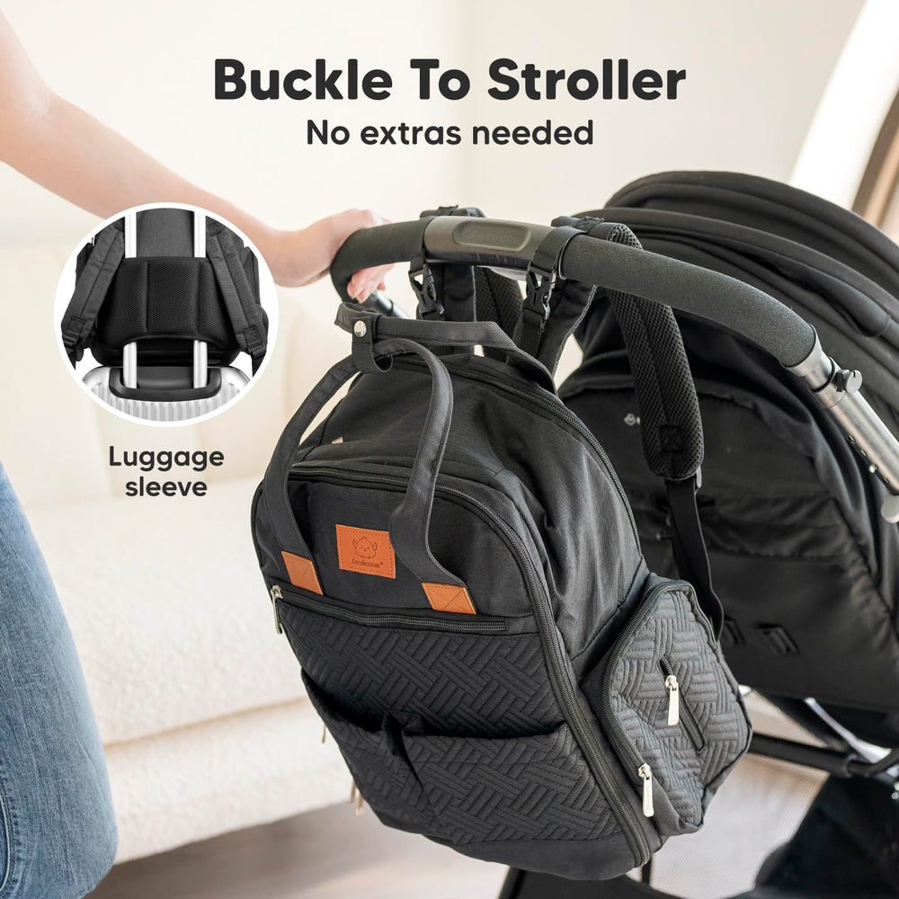 KeaBabies Diaper Bag Charcoal shoulder straps show padded comfort for all-day carrying