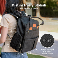 KeaBabies Diaper Bag Charcoal side pocket illustrates quick-access storage for wipes and creams
