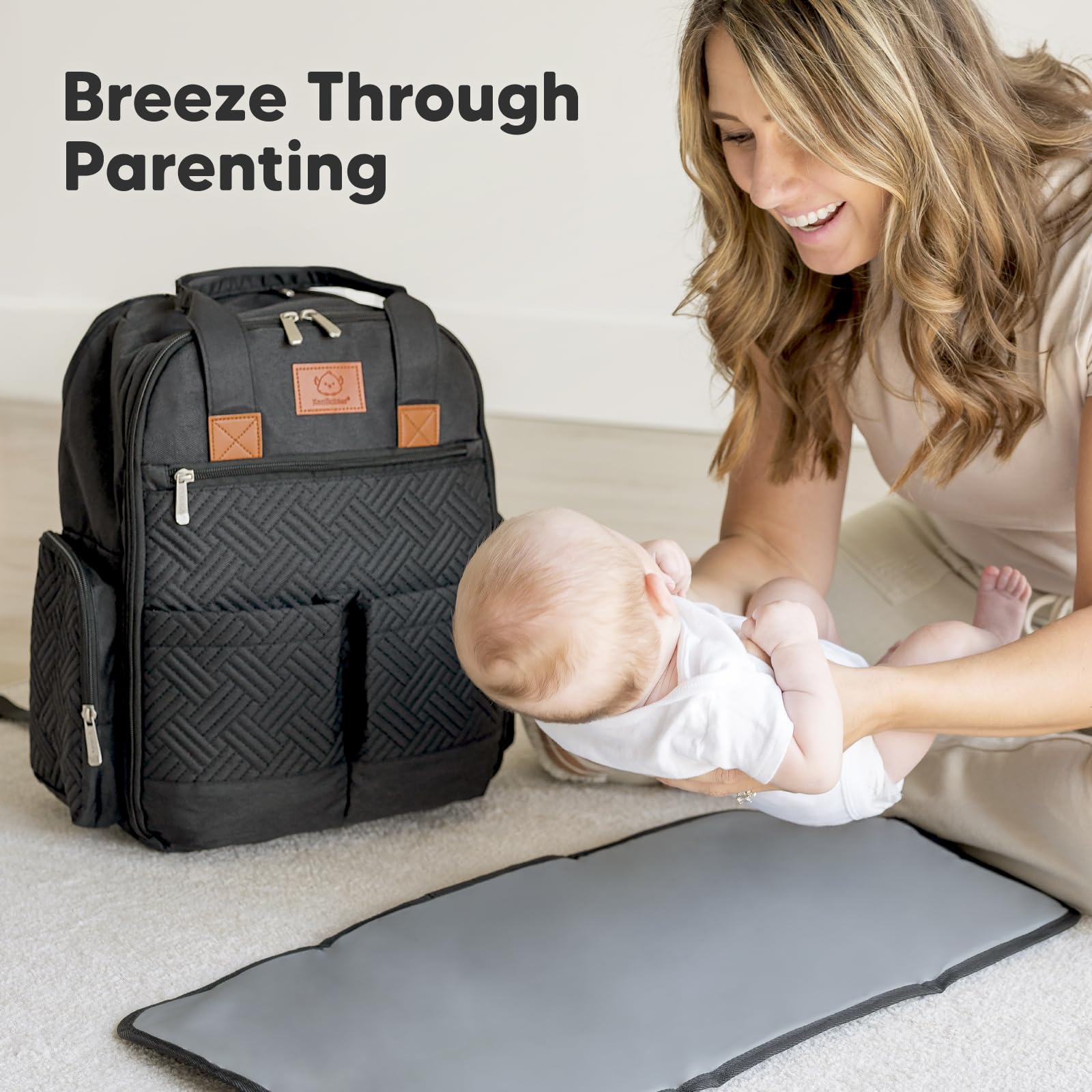 KeaBabies Diaper Bag Charcoal water-resistant fabric protects gear in light rain