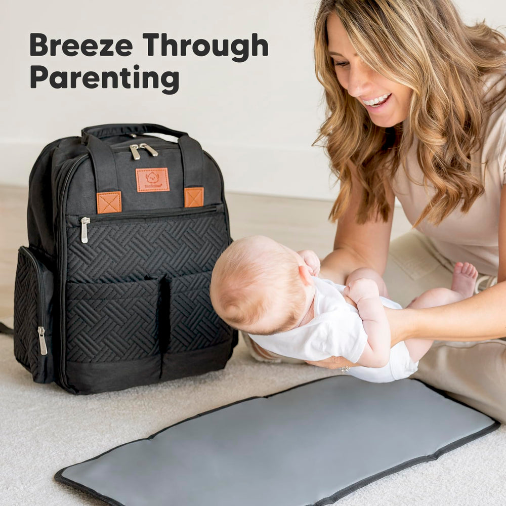 KeaBabies Diaper Bag Charcoal water-resistant fabric protects gear in light rain