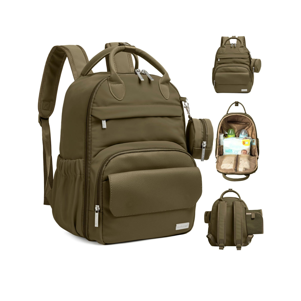 KeaBabies diaper bag backpack front view shows versatile 18L capacity for daily outings.