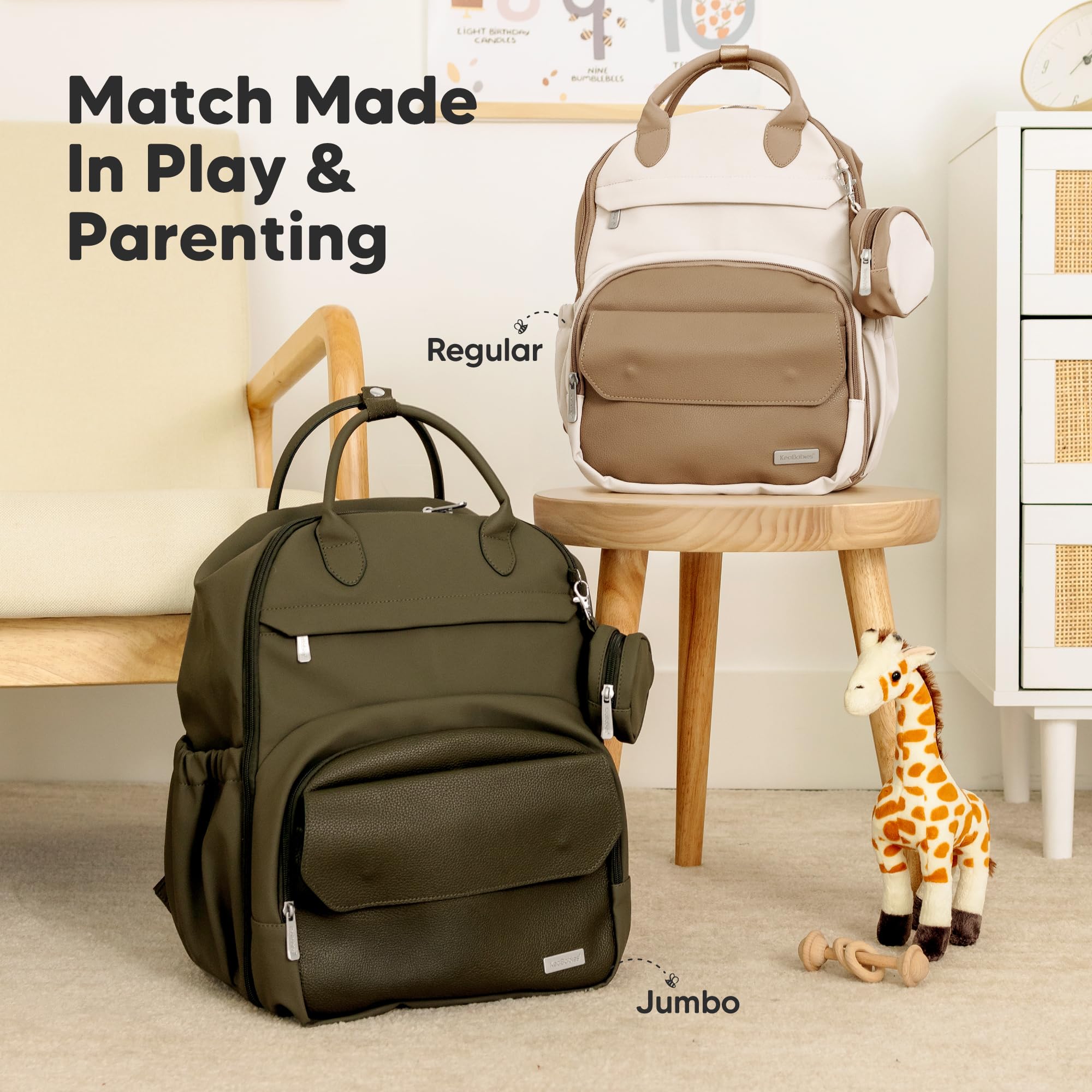 KeaBabies diaper bag backpack pacifier pod keeps items organized.