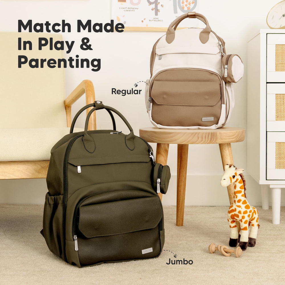 KeaBabies diaper bag backpack pacifier pod keeps items organized.