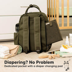 KeaBabies diaper bag backpack top view highlights main compartment readiness.
