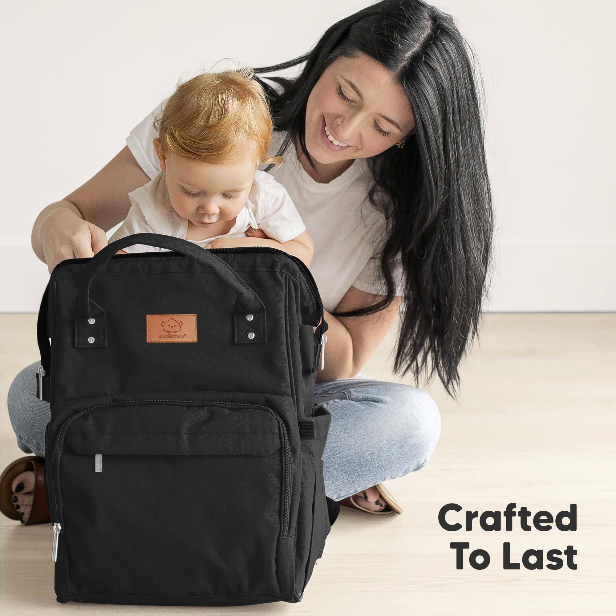 KeaBabies lifestyle shot with mom and baby shows everyday practicality.