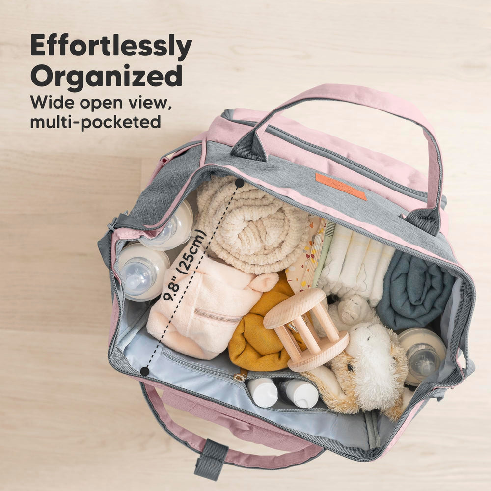 KeaBabies diaper bag backpack with multiple pockets for quick diapering and essentials.