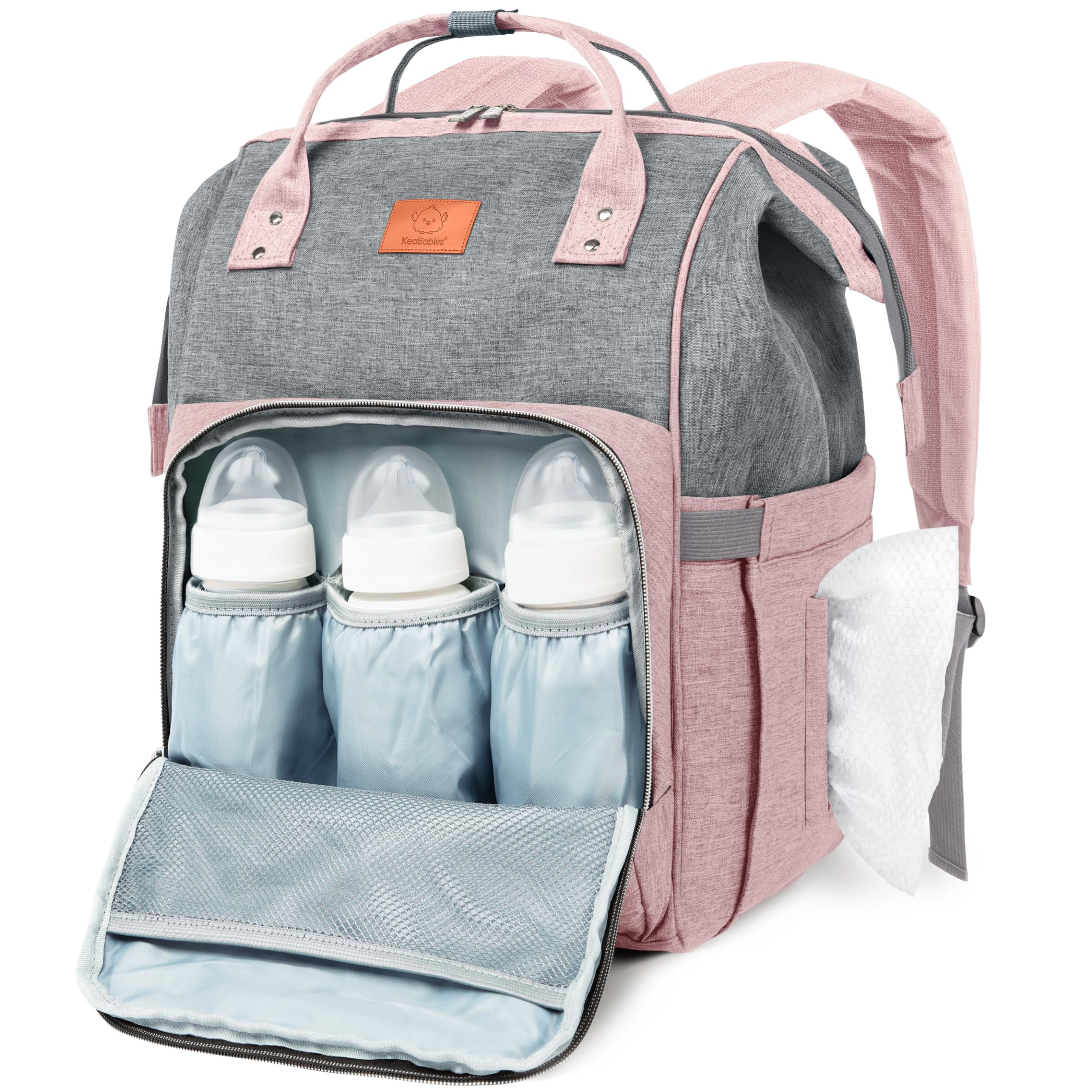 KeaBabies diaper bag backpack with waterproof Oxford fabric for durable baby travel.