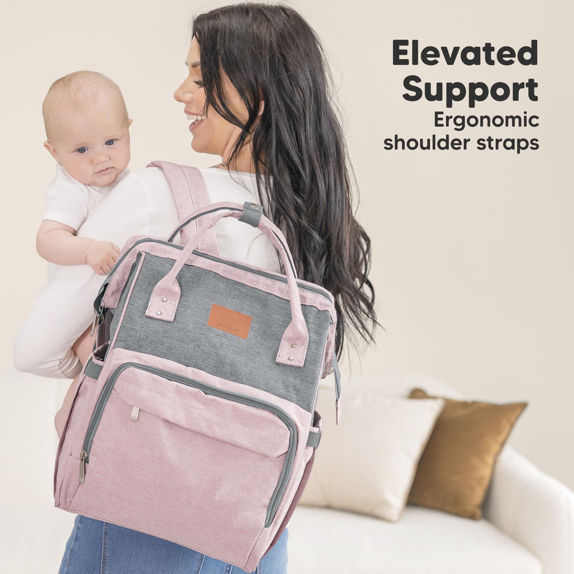 KeaBabies diaper bag exterior stays waterproof to protect belongings.