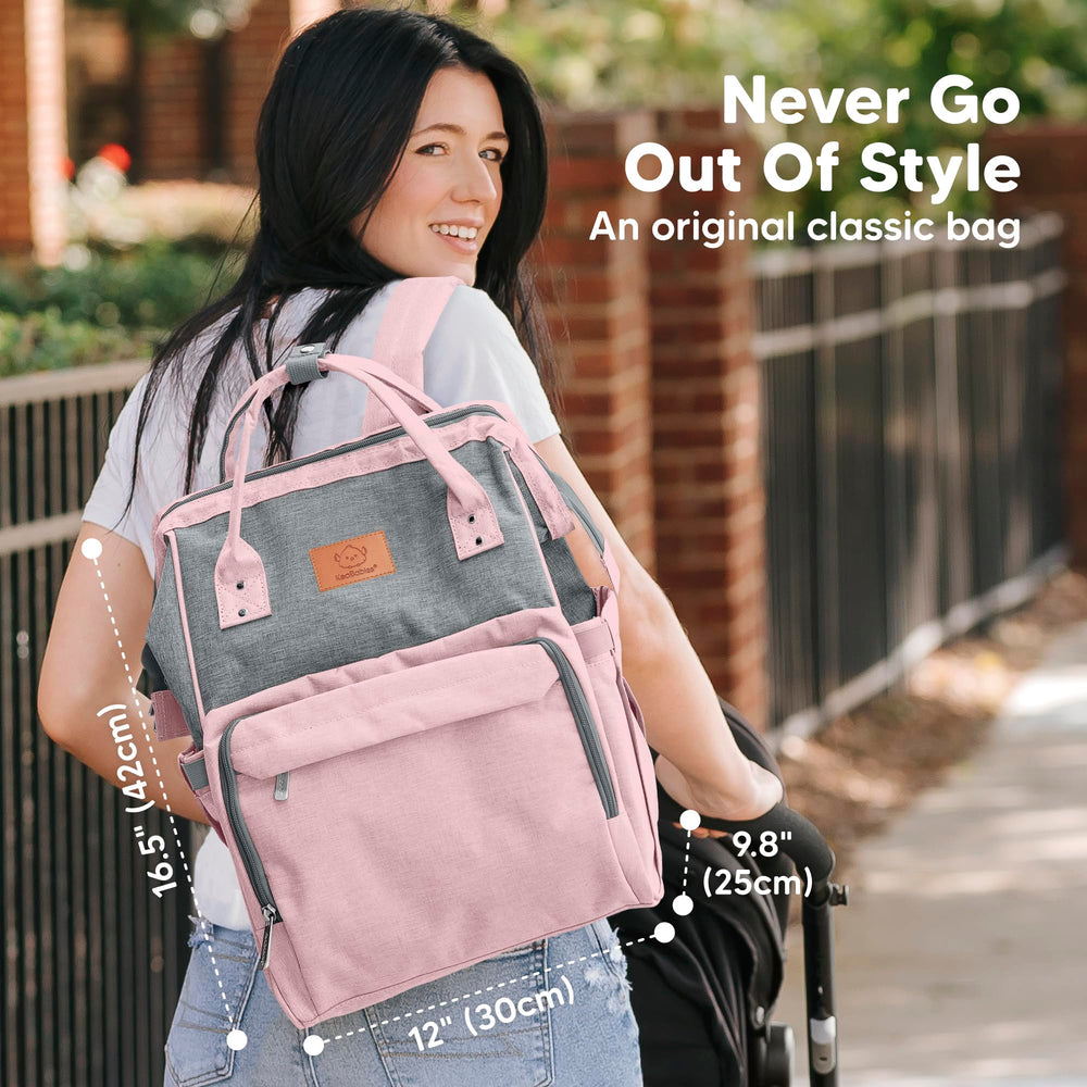 KeaBabies diaper bag pink-gray changing pad provides a clean, safe surface on the go.