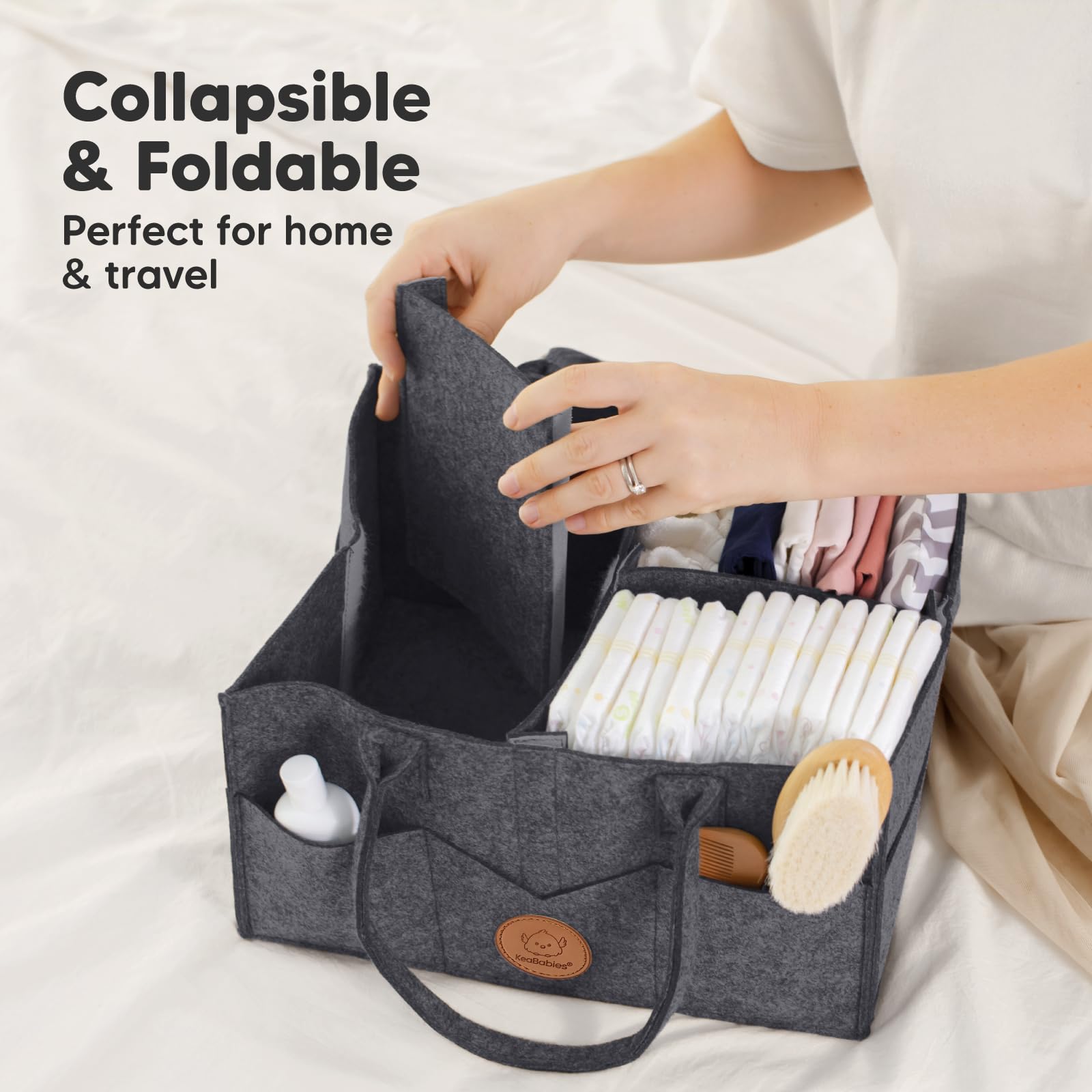 KeaBabies changing-table caddy blends modern design with practical storage.