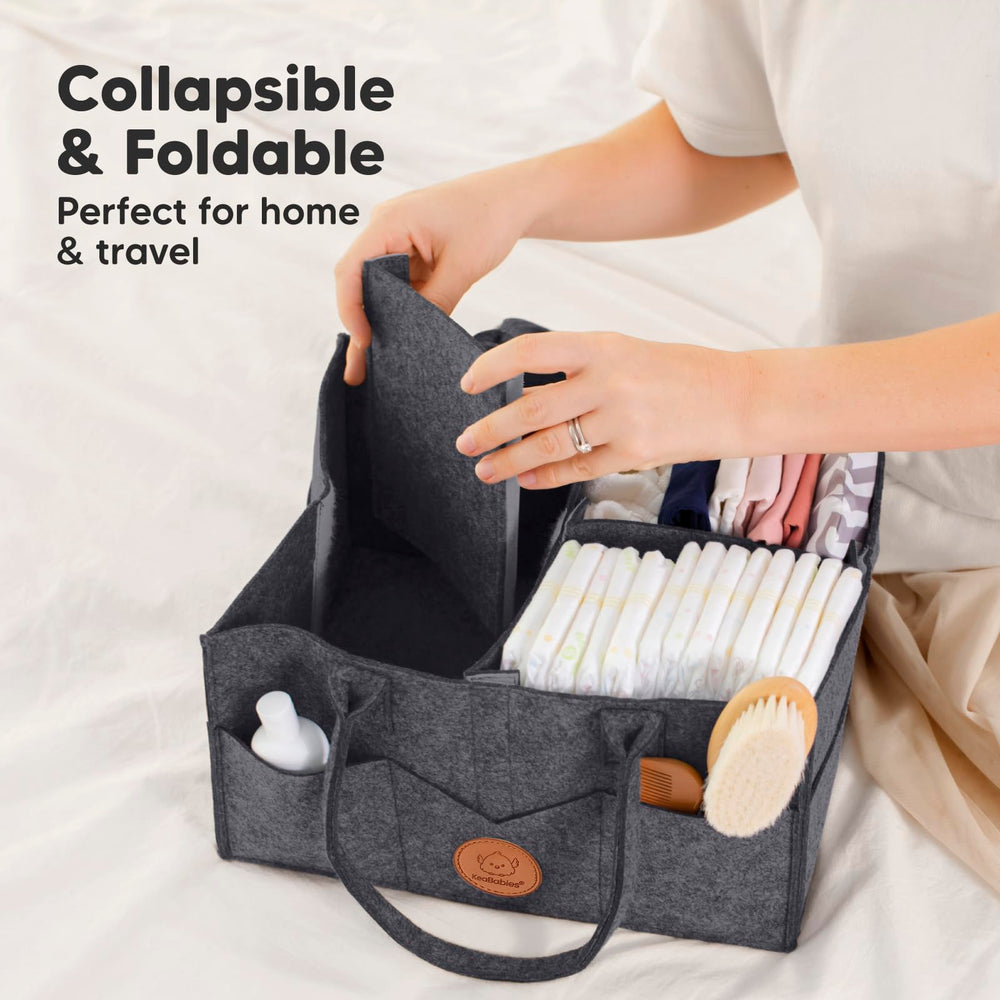 KeaBabies changing-table caddy blends modern design with practical storage.