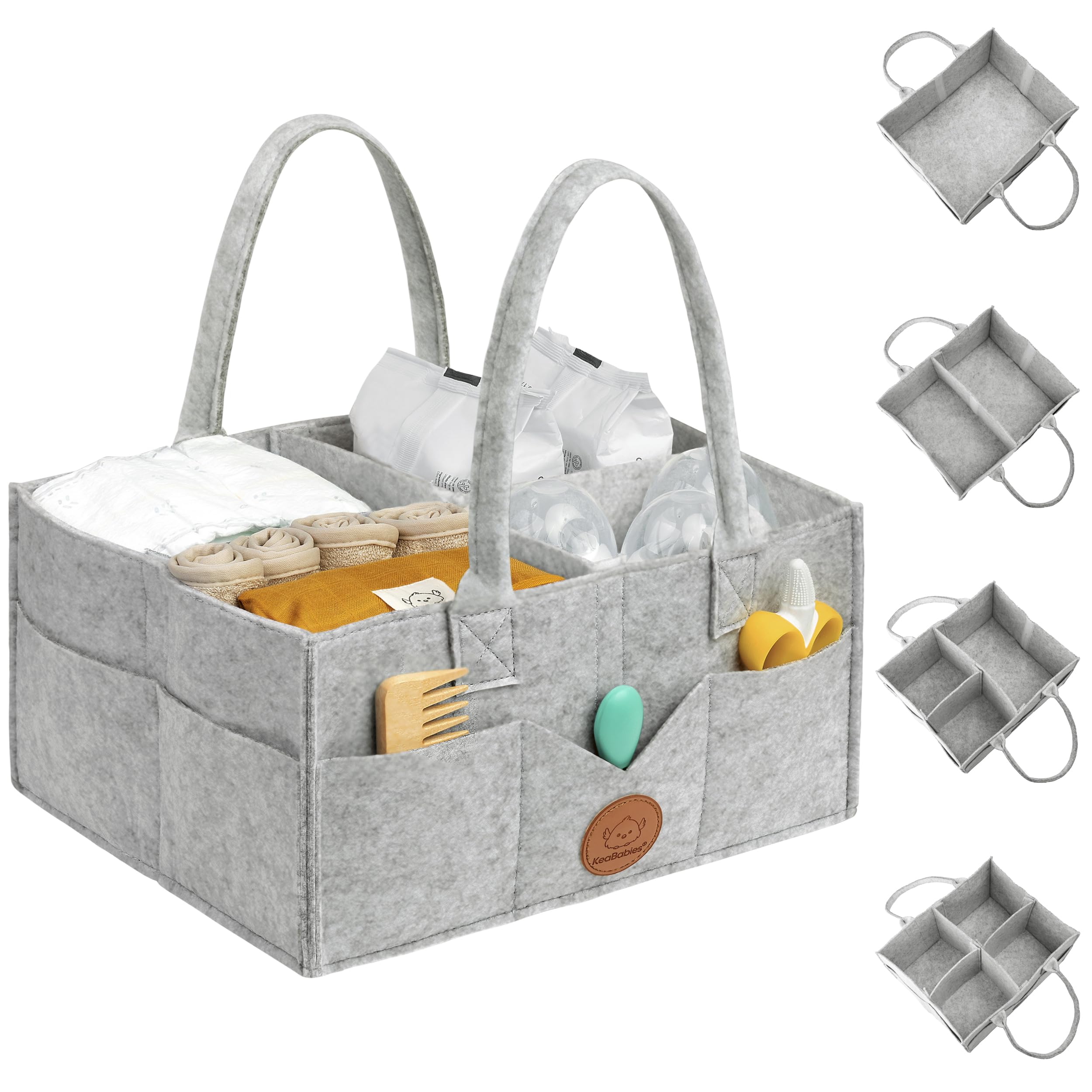 KeaBabies diaper caddy classic gray front demonstrates sturdy organization for busy nurseries.