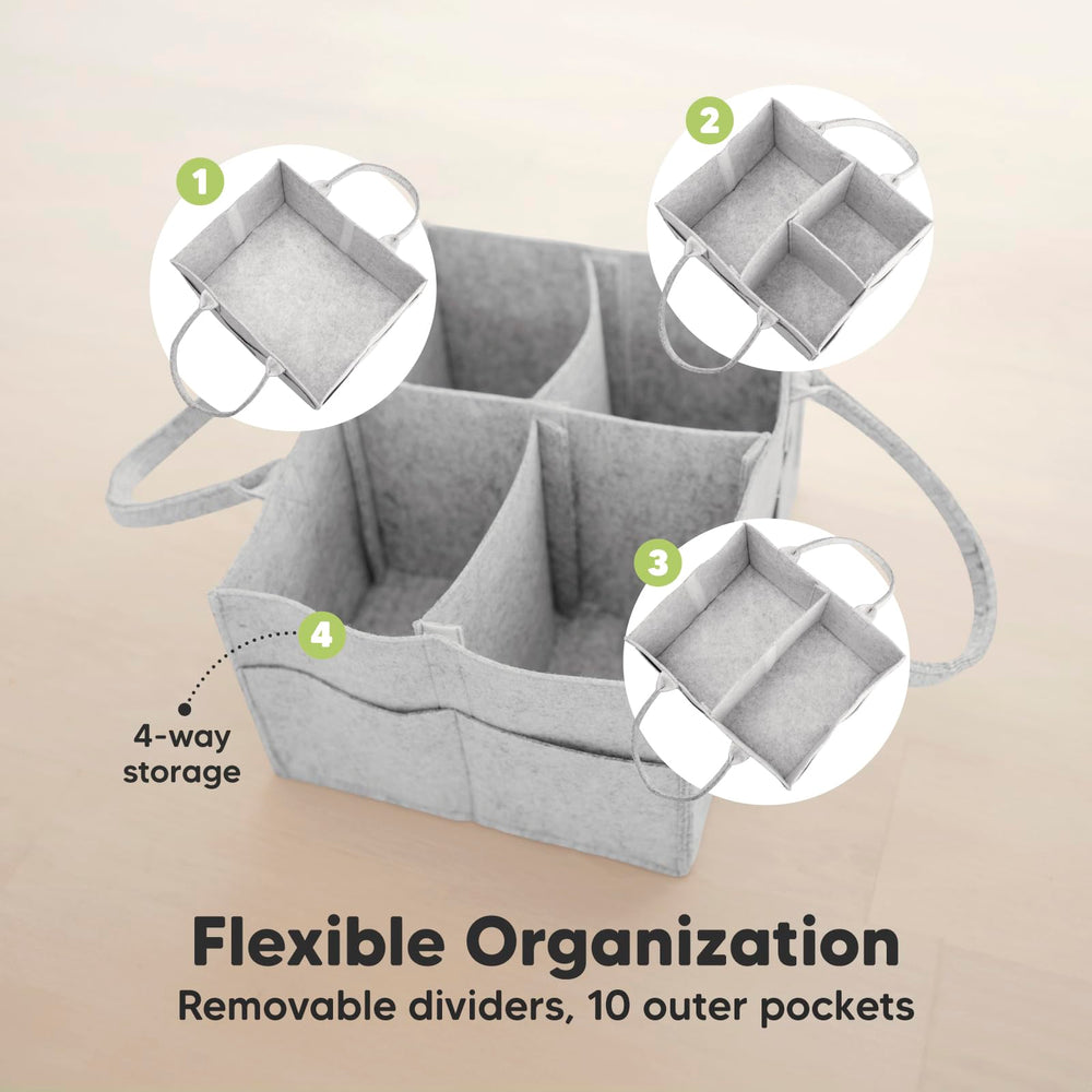 KeaBabies diaper caddy detachable dividers demonstrate modular customization for changing tables.