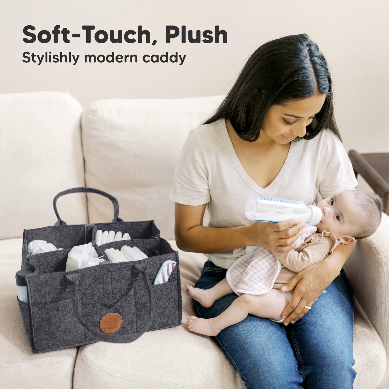 KeaBabies diaper caddy with handle for easy transport between rooms.