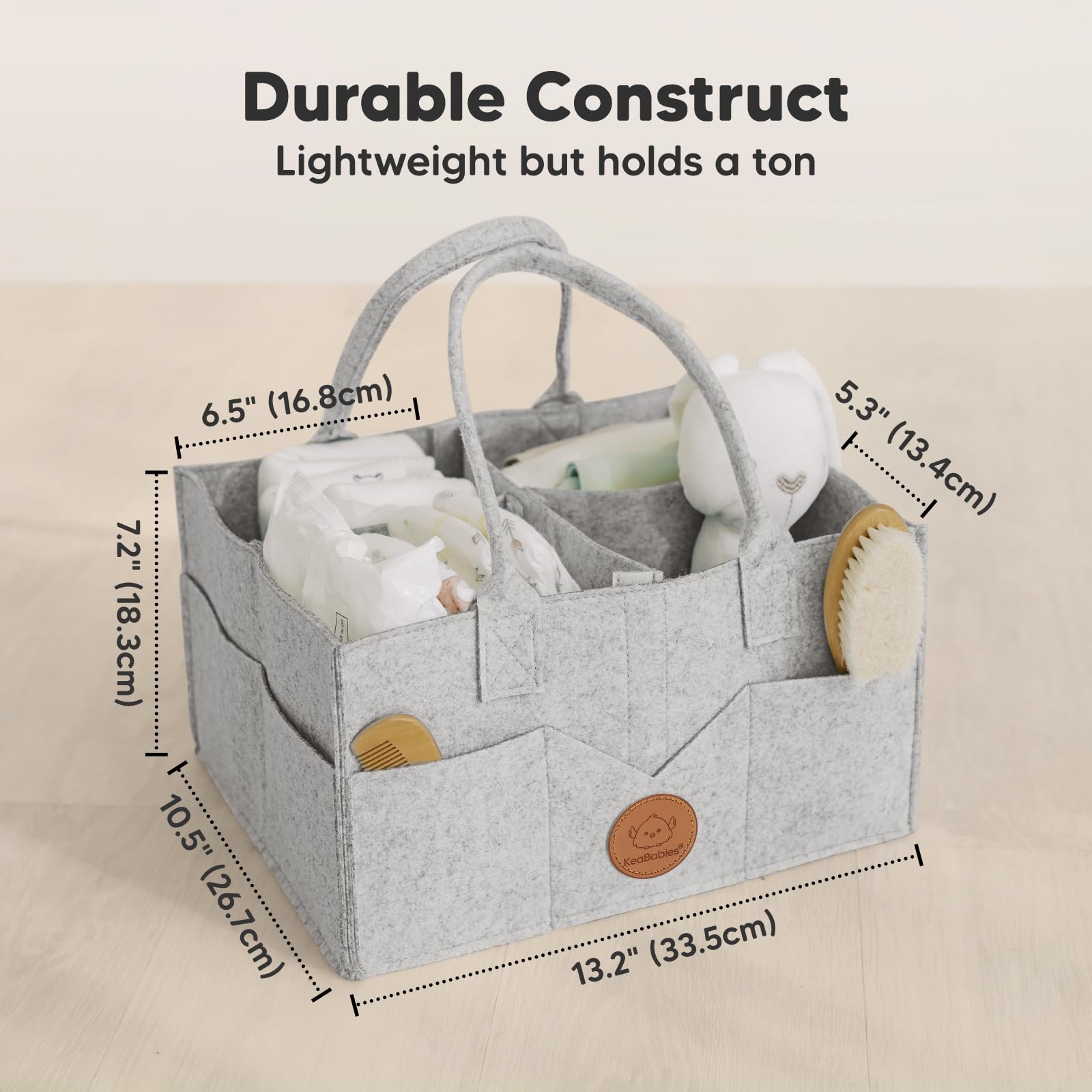KeaBabies diaper caddy large capacity interior shows eight pockets for quick access.