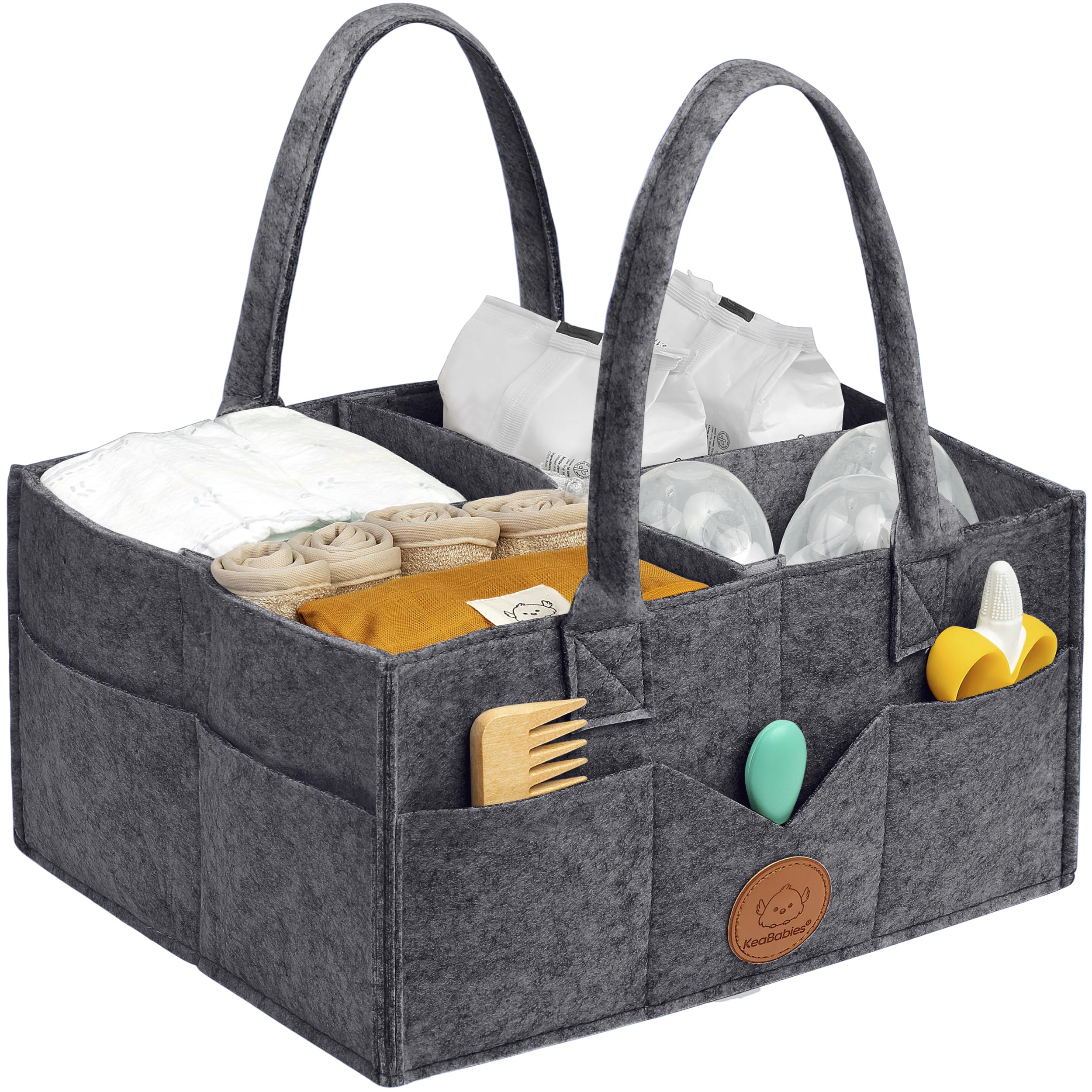 KeaBabies diaper caddy Mystic Gray front view highlighting organized nursery storage.
