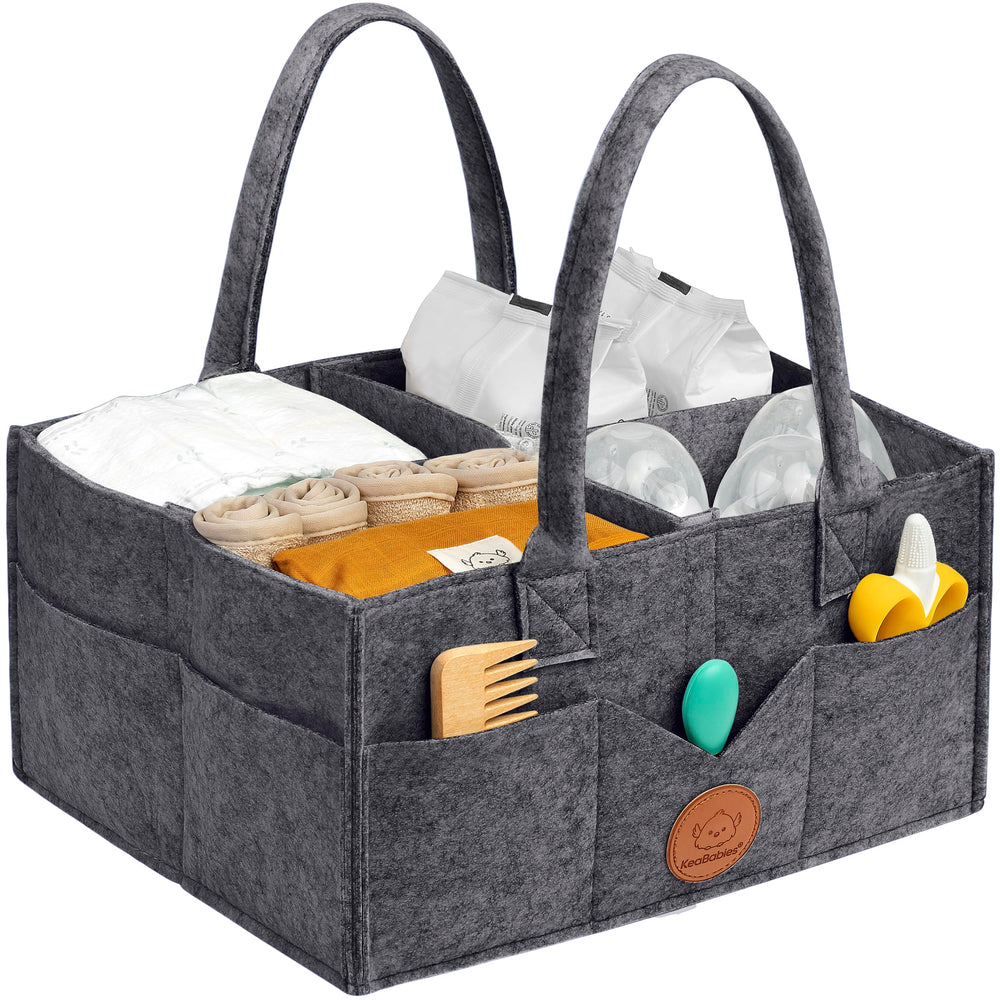 KeaBabies diaper caddy Mystic Gray front view highlighting organized nursery storage.