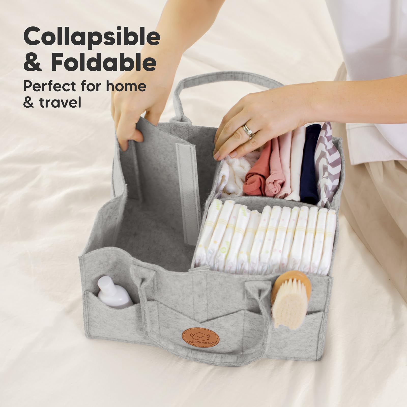 KeaBabies diaper caddy nursery setup image shows minimalist design in a cozy space.