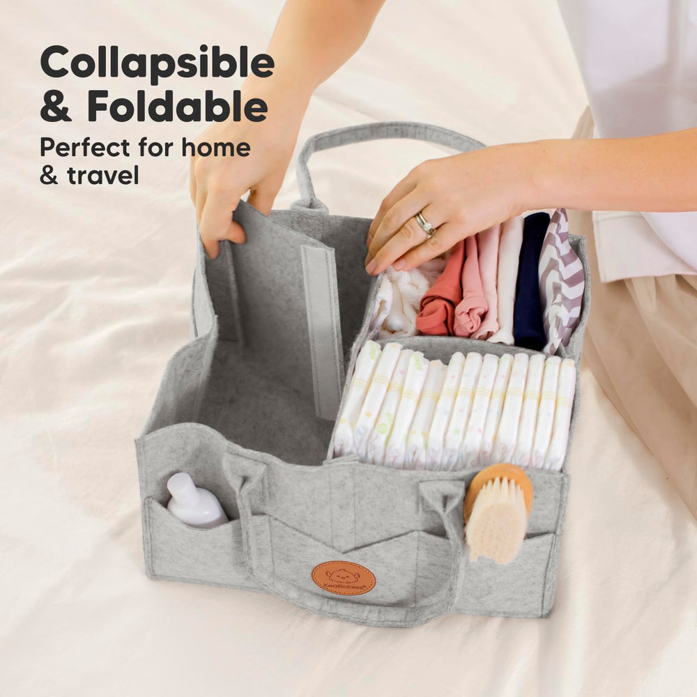KeaBabies diaper caddy nursery setup image shows minimalist design in a cozy space.