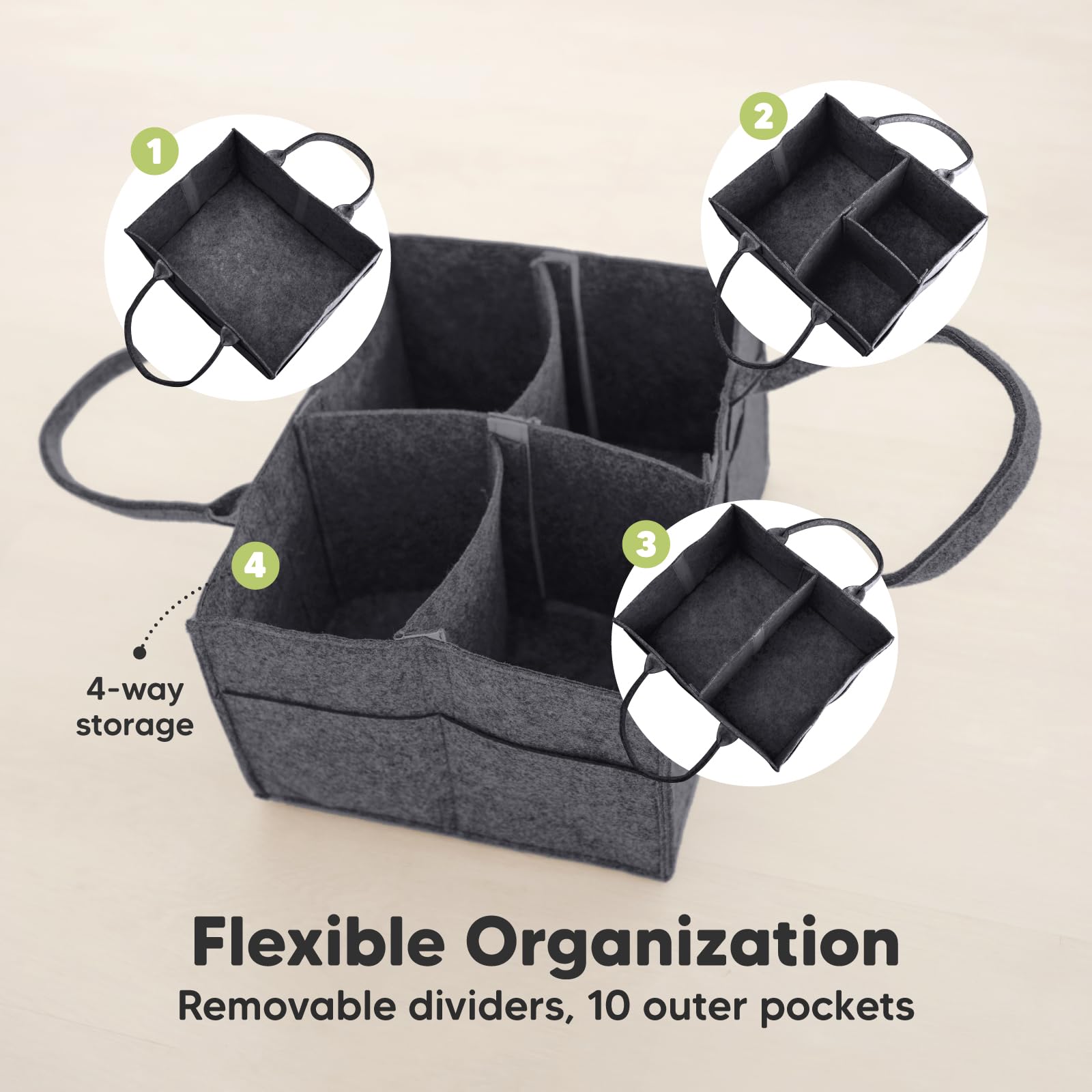 KeaBabies diaper caddy side pockets organize creams and wipes instantly.
