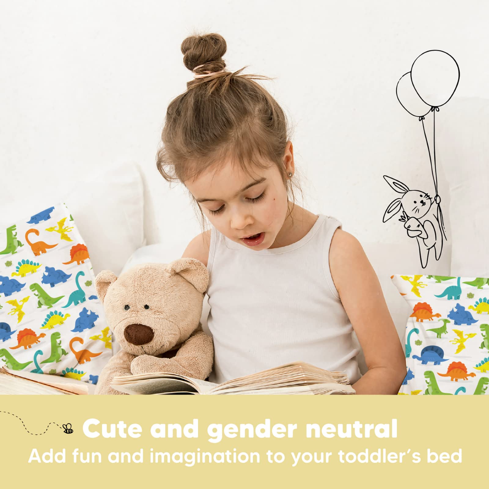 KeaBabies Dino-print pillowcase image for playful bedtime routines.