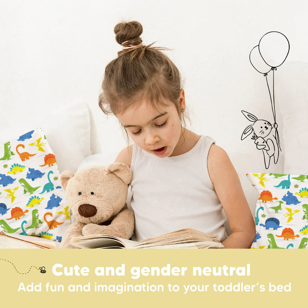 KeaBabies Dino-print pillowcase image for playful bedtime routines.