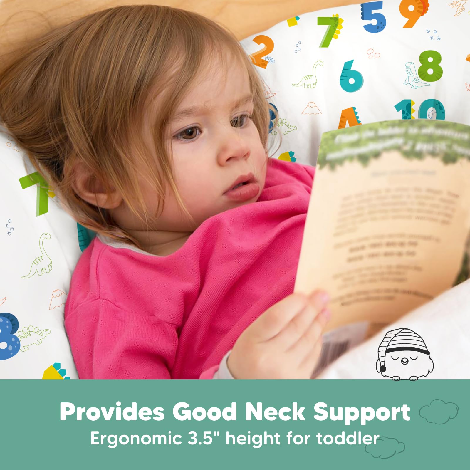 KeaBabies Dino123-print pillowcase adds playful style and kid-friendly comfort.