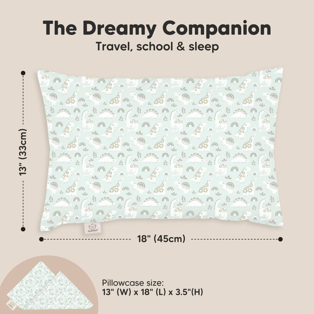 KeaBabies Dinobloom pillow case closeup emphasizes organic cotton cover and gentle texture.