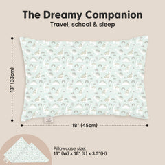 KeaBabies Dinobloom pillow case closeup emphasizes organic cotton cover and gentle texture.