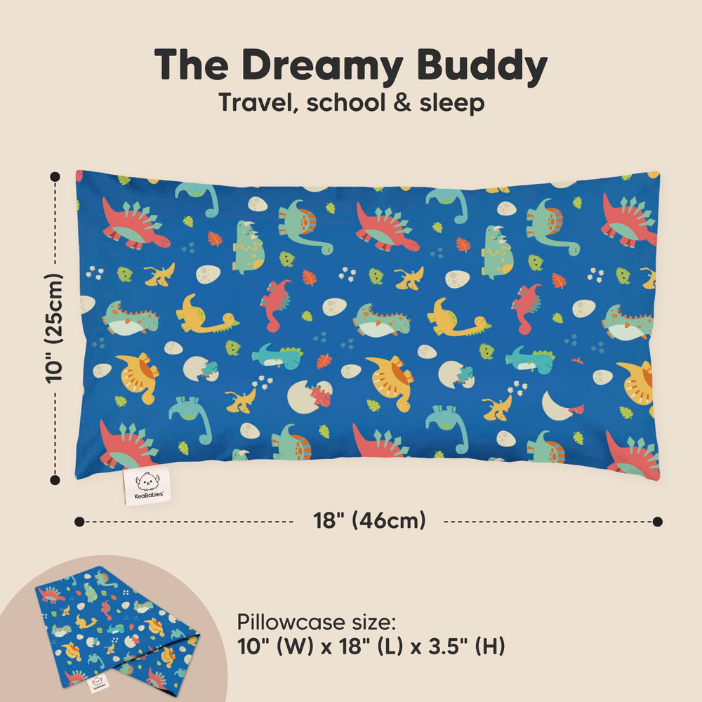 KeaBabies Dinoworld pillow fabric closeup reveals soft, breathable OEKO-TEX cotton.