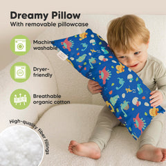 KeaBabies Dinoworld pillowcase closeup features organic cotton and gentle texture for kids.