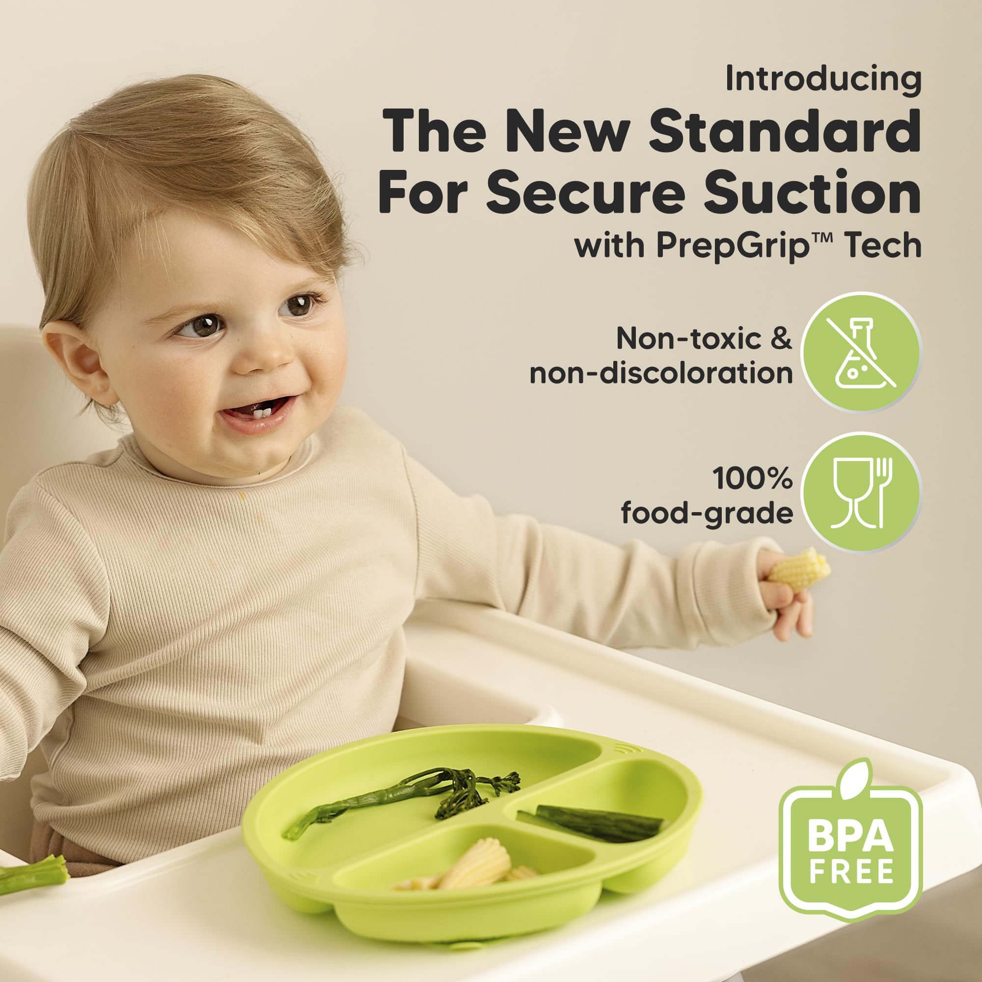 KeaBabies divided plate in bright colors encouraging varied foods during feeding.