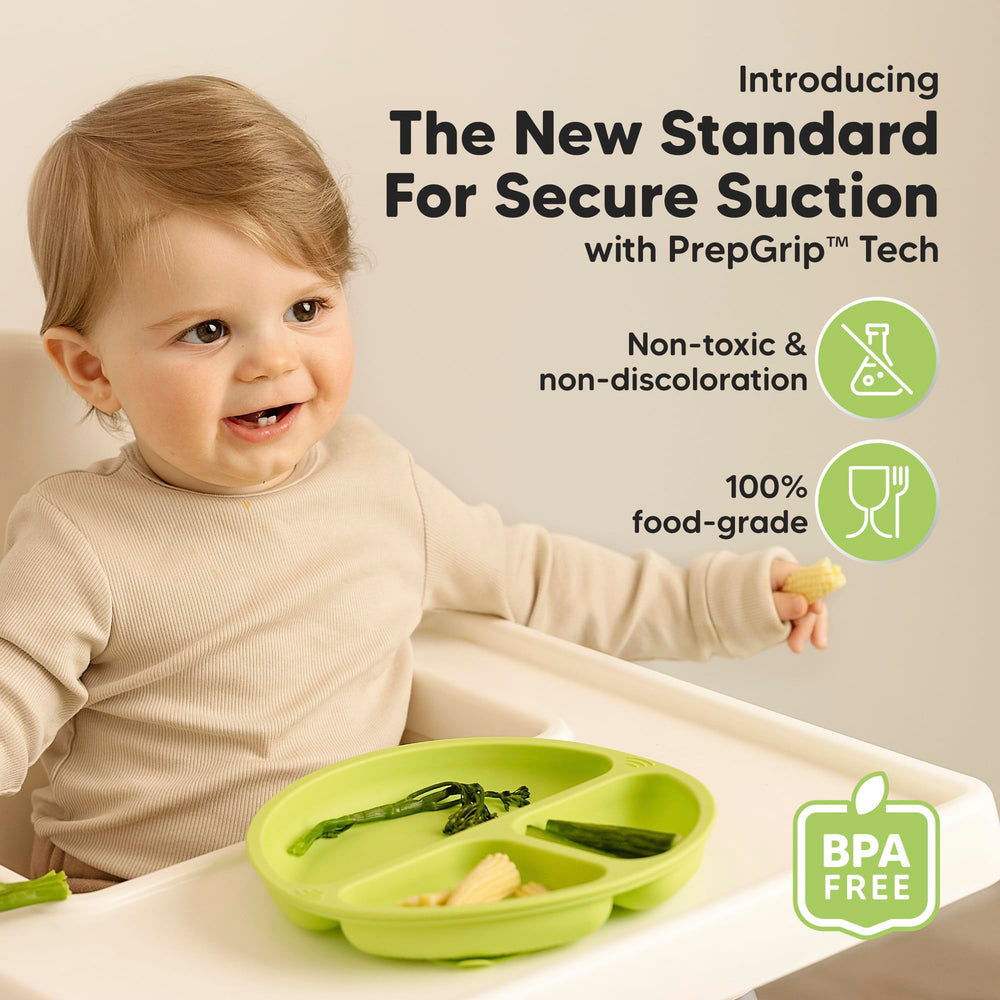 KeaBabies divided plate in bright colors encouraging varied foods during feeding.