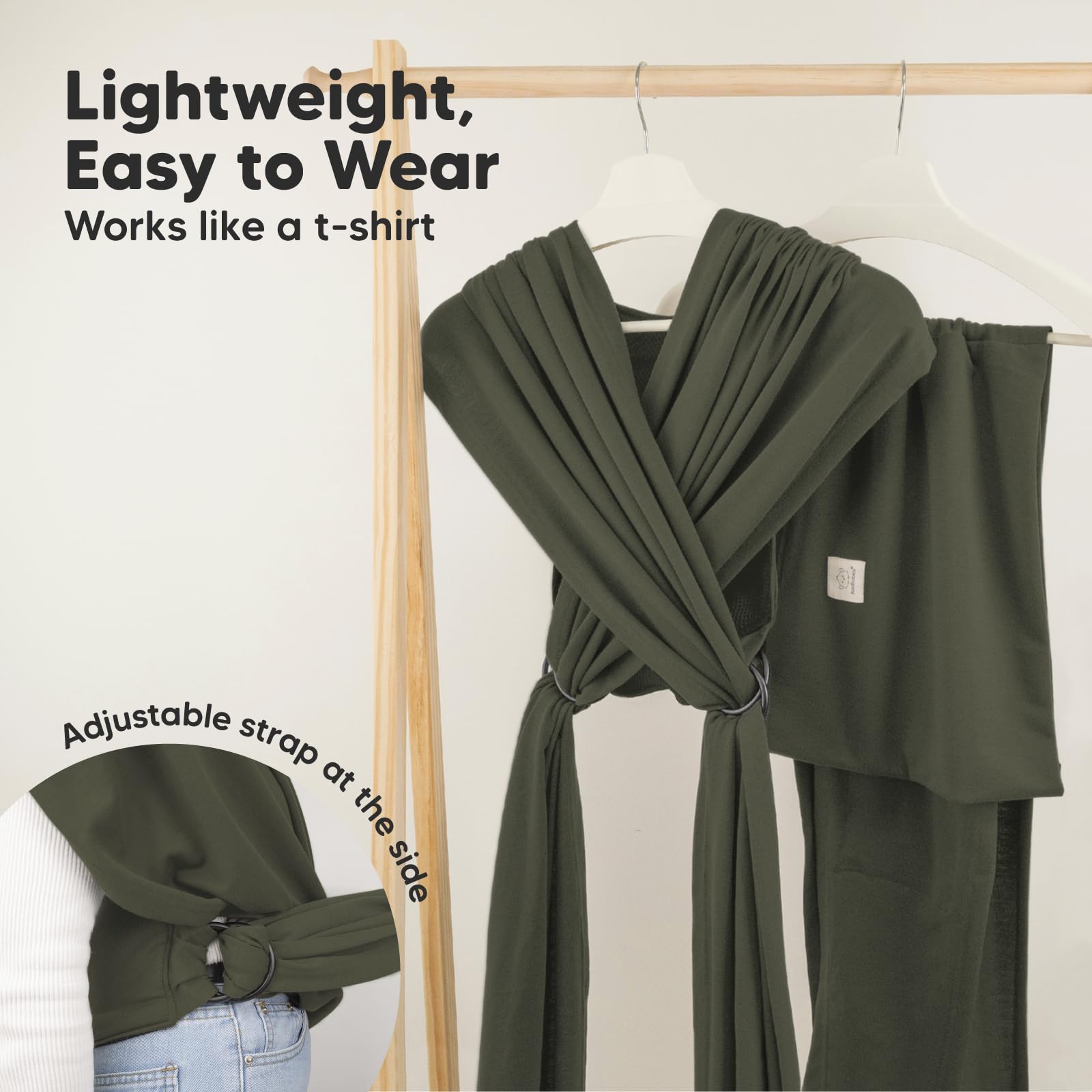KeaBabies D-Lite ring sling newborn usage demonstrates easy front carry.