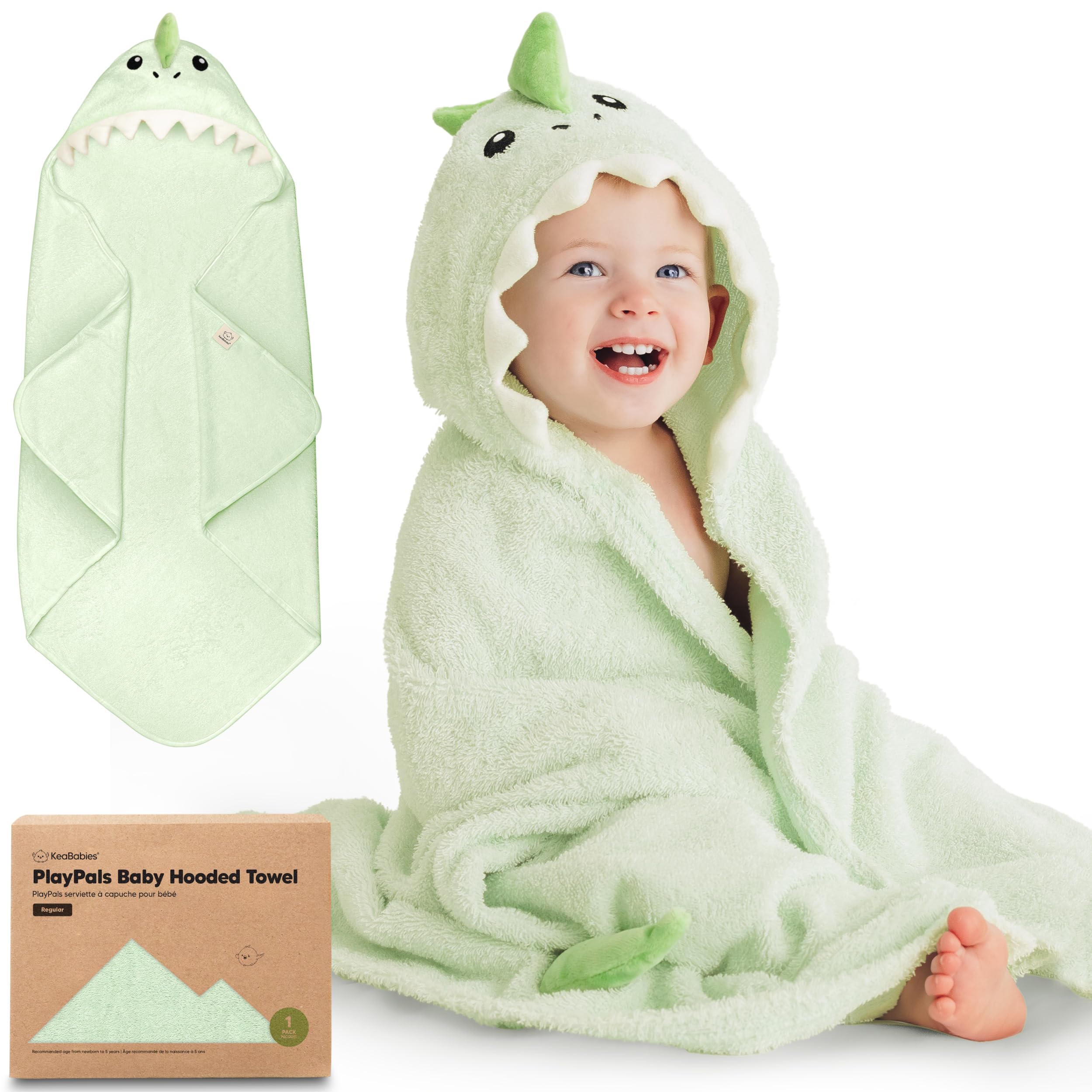 KeaBabies Draco hooded towel close-up shows plush organic cotton terry for gentle newborn drying.