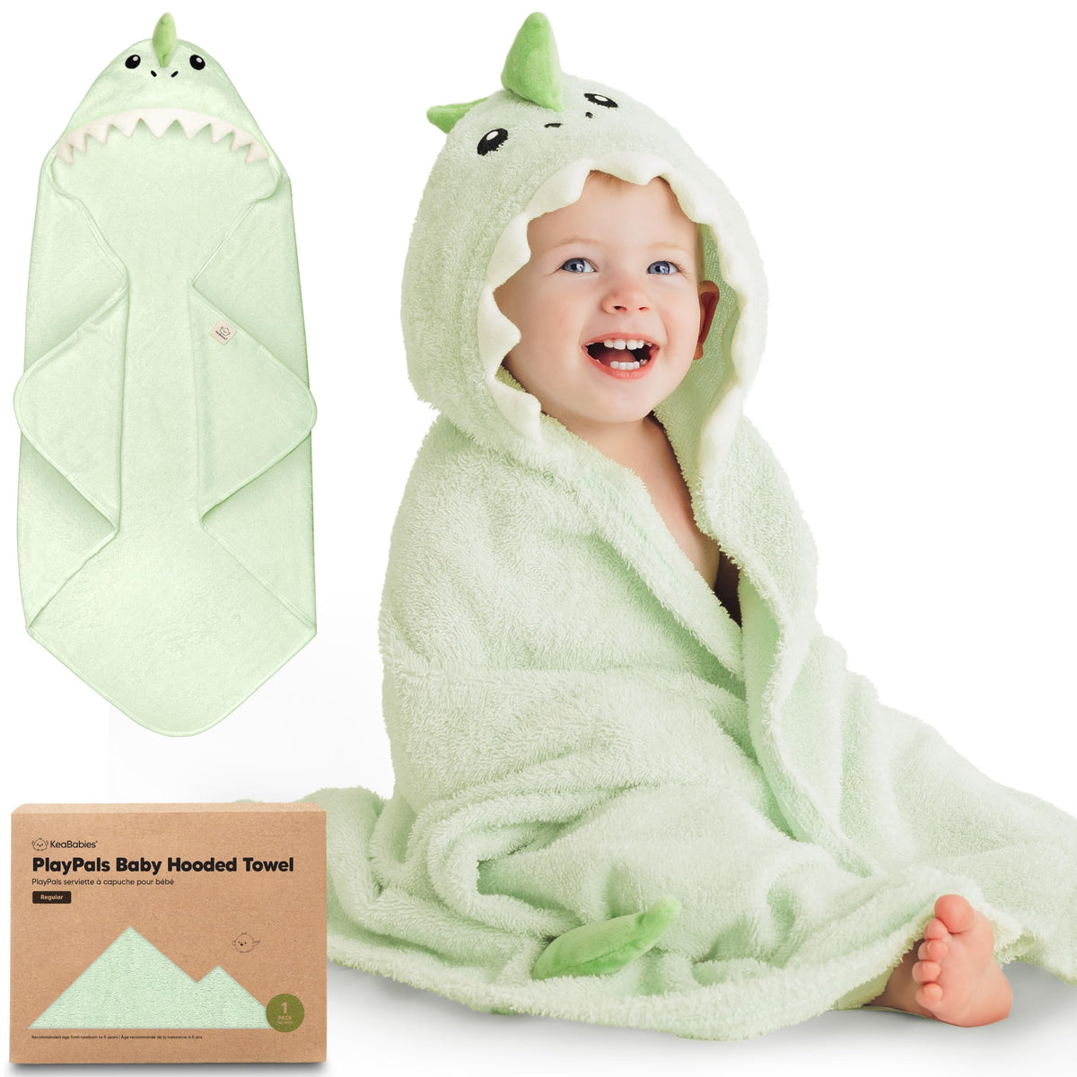 KeaBabies Draco hooded towel close-up shows plush organic cotton terry for gentle newborn drying.