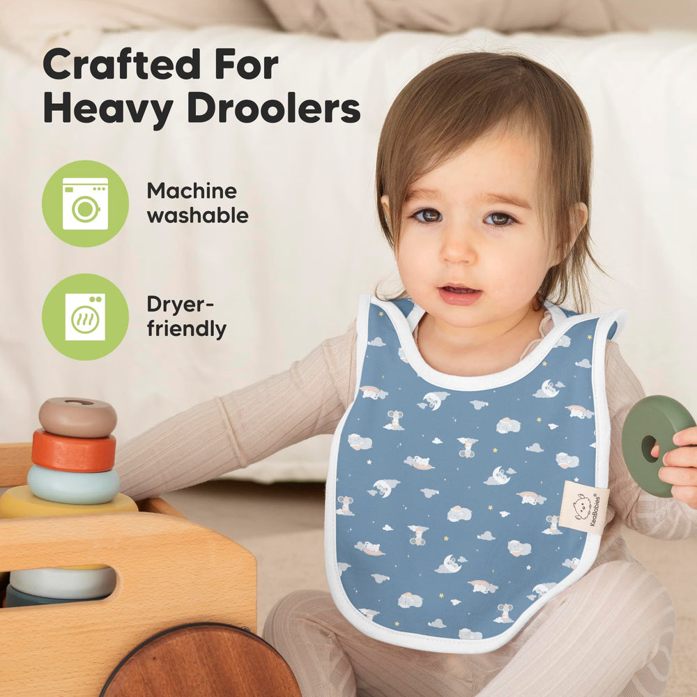 KeaBabies Dreamers bib provides large torso coverage to protect clothes
