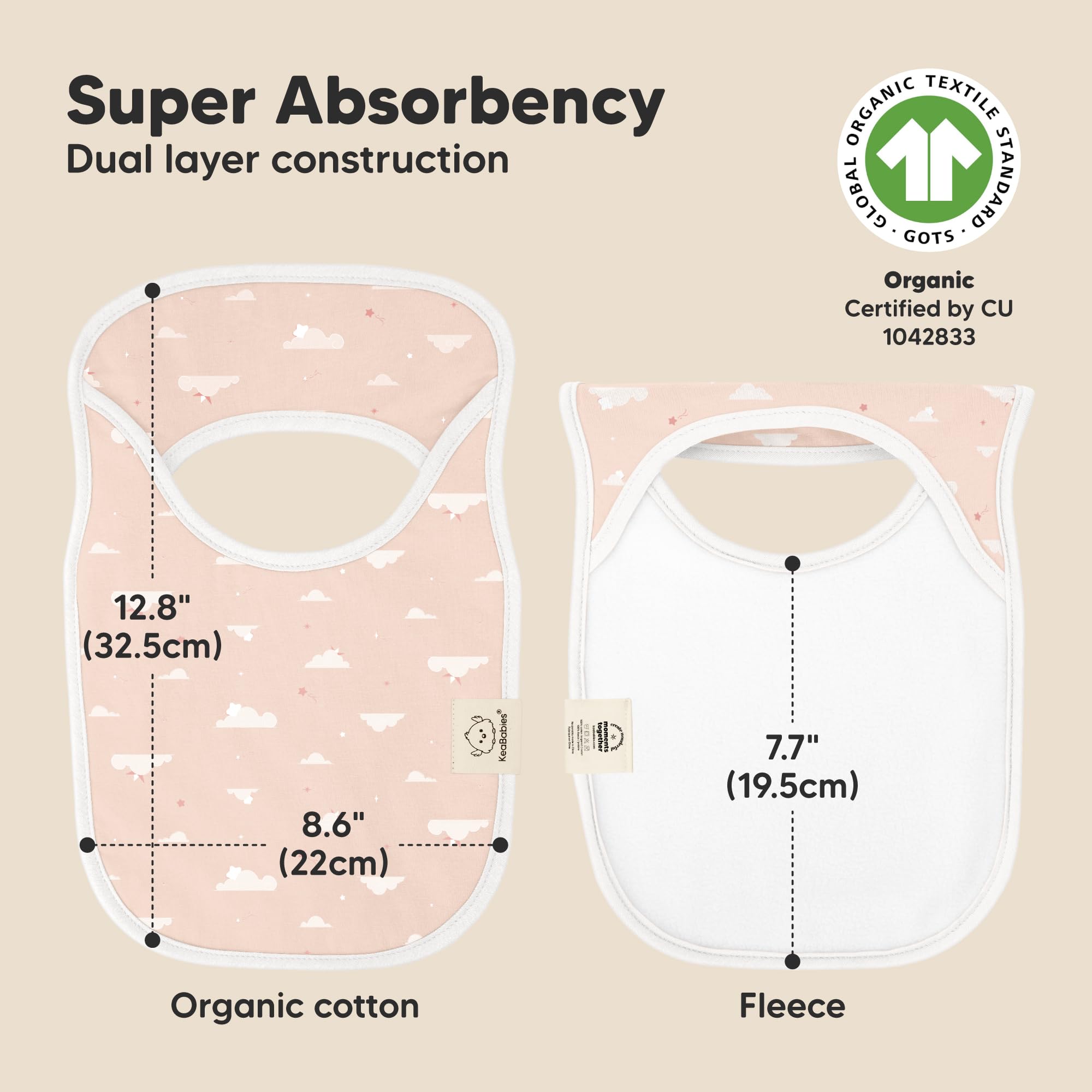 KeaBabies Dreamers bib shows fleece backing for added absorption