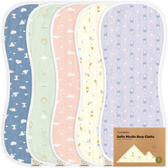 KeaBabies Dreamers 5-pack burp cloth closeup shows absorbent fabric for mess control.