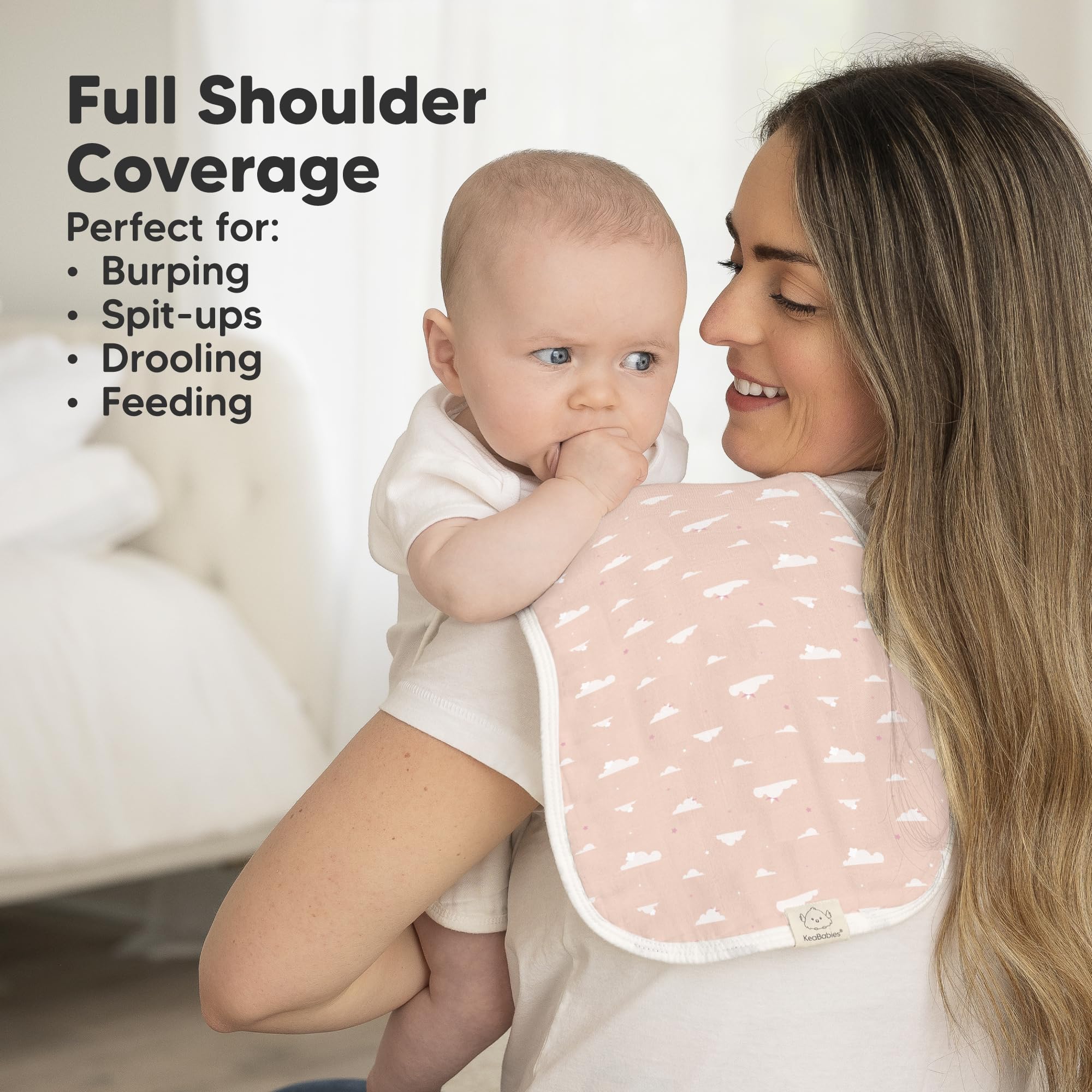 Dreamers 8-layer bamboo viscose cloth highlights high absorbency for spit-up events.