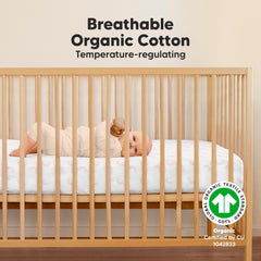 KeaBabies Dreamland crib sheets on mattress—neutral fit for crib nursery