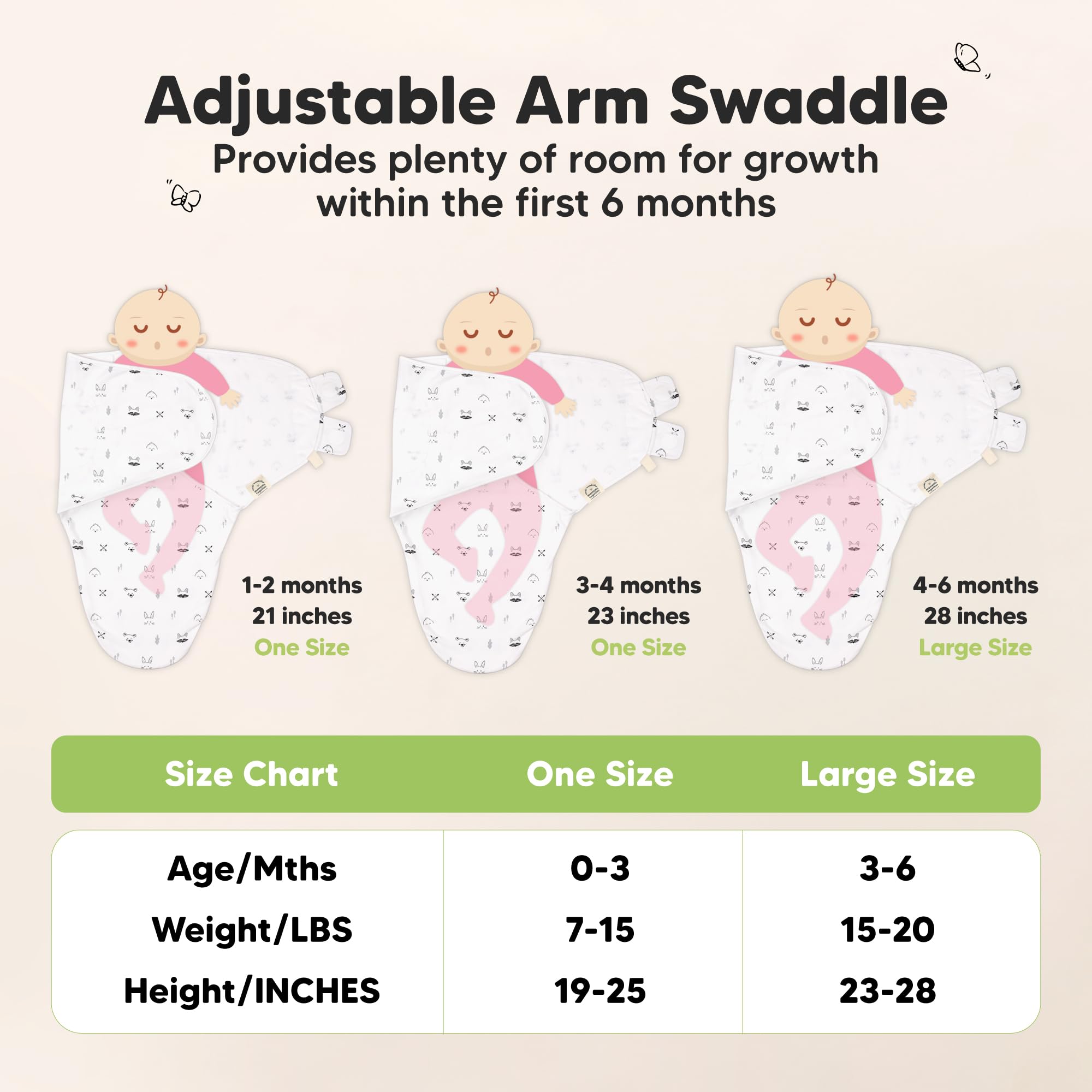 KeaBabies durable hook-and-loop closures ensure easy, secure swaddling